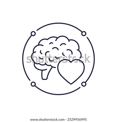 brain and heart line icon on white