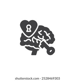 Brain heart with a lock and key vector icon. filled flat sign for mobile concept and web design. Attachment Theory glyph icon. Symbol, logo illustration. Vector graphics