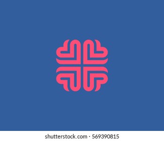 Brain heart logo design. Education medical vector logotype.