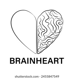 Símbolo del logotipo del cerebro y del corazón. Ilustración vectorial. 