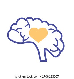 brain with heart mental health line style icon vector illustration design