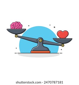 Cerebro y Corazón en Ilustración vectorial de Escala de Equilibrio. Lógica mental y diseño de conceptos de emoción.