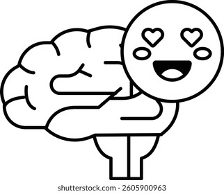 A brain with a heart on it. The brain is smiling and the heart is smiling. Concept of happiness and positivity