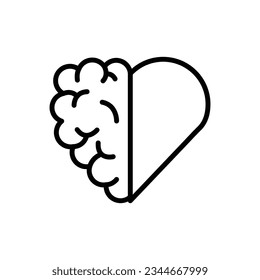 Brain Heart Outline Icon Vector Illustration