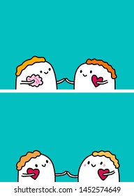 Brain or heart. Relations in couple. Hand drawn vector illustrations for cards posters banners minimalism cartoon