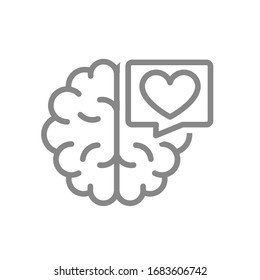 Brain With Heart In Speech Bubble Line Icon. Healthy Internal Organ, Central Nervous System Symbol