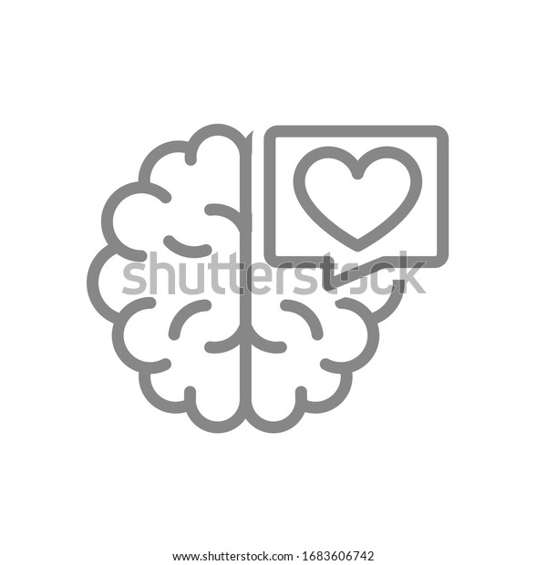 Brain with heart in speech\
bubble line icon. Healthy internal organ, central nervous system\
symbol