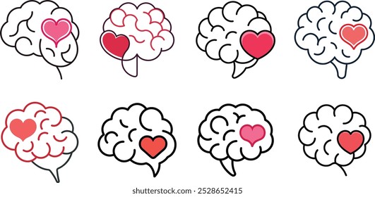 Brain with heart symbol inside a vector illustration of intelligence and compassion
