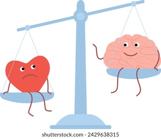 The brain and heart as a symbol of the superiority of reason over feelings.
Vector characters in flat style. For your design, article.