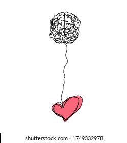 Brain and heart together logic and feelings abstract sketch vector isolated simple graphics