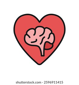 Brain with heart World Health Day icon represents the balance of mental and emotional well-being, perfect for health awareness designs, wellness campaigns, and medical illustrations.