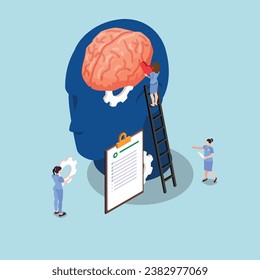 Brain and heart. World mental health day isometric 3d vector illustration concept