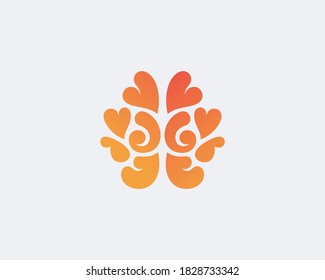 Brain from hearts logo design vector template in minimal style. Brainstorm think idea creativity logotype concept icon.