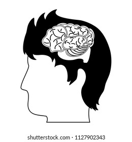 Brain hemispheres cartoon in black and white
