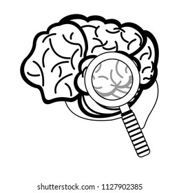 Brain hemispheres cartoon in black and white