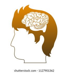Brain hemispheres cartoon in yellow lines