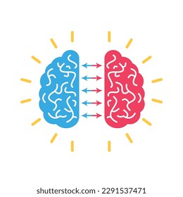 Brain hemispheres flat color concept of learning and studying vector illustration