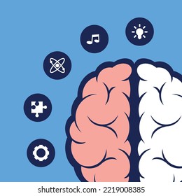 Brain and its hemispheres, icons with brain functions