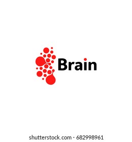 Brain hemispheres logo, red round shapes, abstract vector unusual logotype template. Medical or other science simple isolated sign.