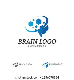 Brain with Hexagon Logo Vector Template. Hexagon with Brain Mind Logo Concepts