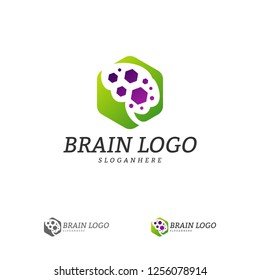 Brain with Hexagon Logo Vector Template. Hexagon with Brain Mind Logo Concepts