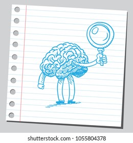 Brain holding big magnifying glass
