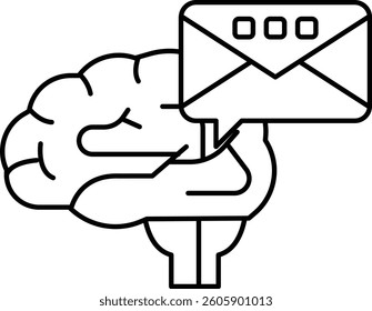 A brain holding an envelope with a message inside. The brain is holding the envelope with its right hand
