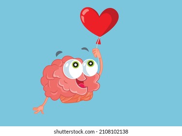 
Brain Holding a Heart Cartoon Vector Cartoon Illustration. Conceptual drawing of a platonic emotion when mind is driven by emotions

