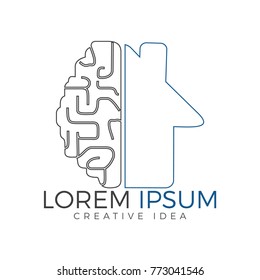 Brain and house icon logo design.