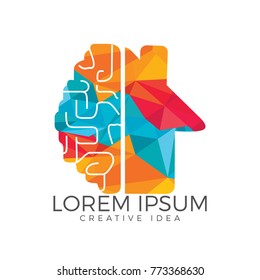 Brain and house icon logo design.