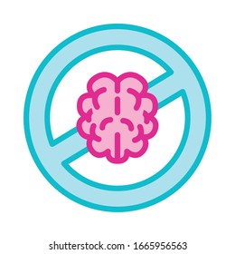 brain human denied symbol line and fill style icon vector illustration design