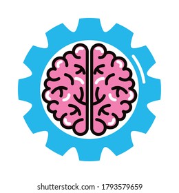 brain human with gear line and fill style icon vector illustration design