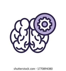 brain human with gear line style icon vector illustration design