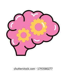 brain human with gears line and fill style icon vector illustration design