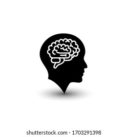 Brain and human head icon isolated on white background. Vector illustration. EPS 10.