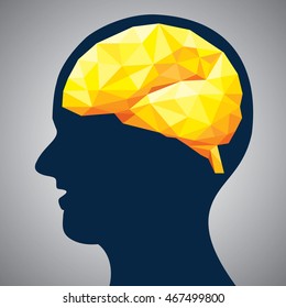 Brain with Human Head info-graphics Design Conceptual Polygon Style. Vector illustration.