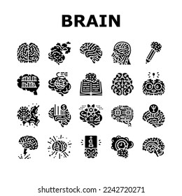 brain human mind head idea icons set vector. abstract knowledge, science think, education graphic, psychology creative, smart brain human mind head idea glyph pictogram Illustrations