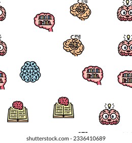 brain human mind head idea vector seamless pattern thin line illustration