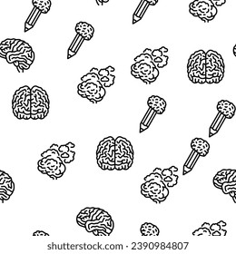 brain human mind head idea vector seamless pattern thin line illustration
