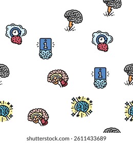 brain human mind head idea vector seamless pattern thin line illustration