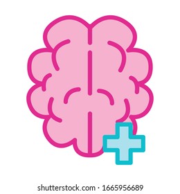 brain human with pluss symbol line and fill style icon vector illustration design