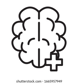 brain human with pluss symbol line style icon vector illustration design