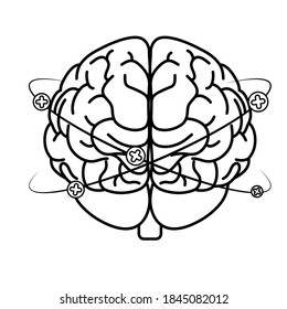 cerebro humano con símbolos pluss alrededor del diseño de ilustraciones vectoriales de atención de salud mental