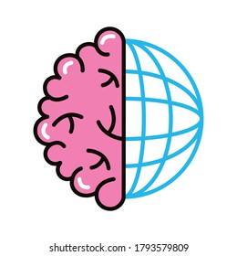 brain human with sphere planet line and fill style icon vector illustration design