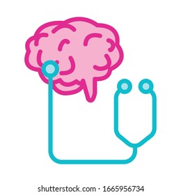 brain human with stethoscope line and fill style icon vector illustration design