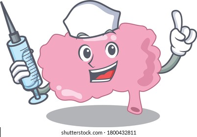 Brain humble nurse mascot design with a syringe