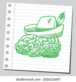 Cerebro con sombrero de cazador. Dibujar ilustración de estilo.