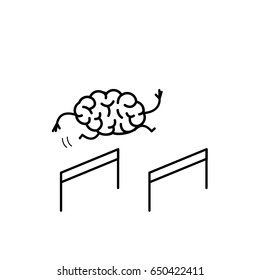 Brain hurdler. Vector concept illustration of brain jumping over the obstacles | flat design linear infographic icon black on white background
