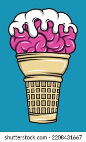 Brain Ice Cream Cone Illustration