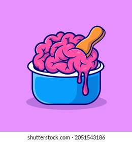 Brain Ice Cream Cup Cartoon Vector Icon Illustration. Science Food Icon Concept Isolated Premium Vector. Flat Cartoon Style